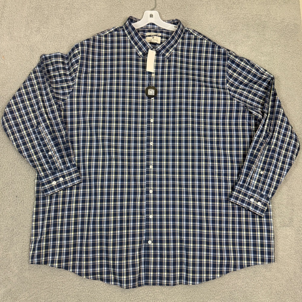 NWT Oak Hill DXL Mens 4XLT Performance Stretch Plaid Button Down Shirt Blue
